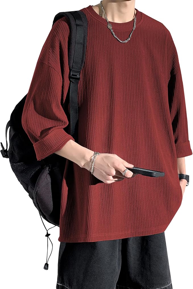 七分袖 Tシャツ メンズ 夏服 メンズ おしゃれ トップス 人気 無地 大きいサイズ シンプル オシャレ ゆったり 柔らかい肌触り 涼しい 快適 ファッション ビッグ シルエット かっこいい 春夏秋