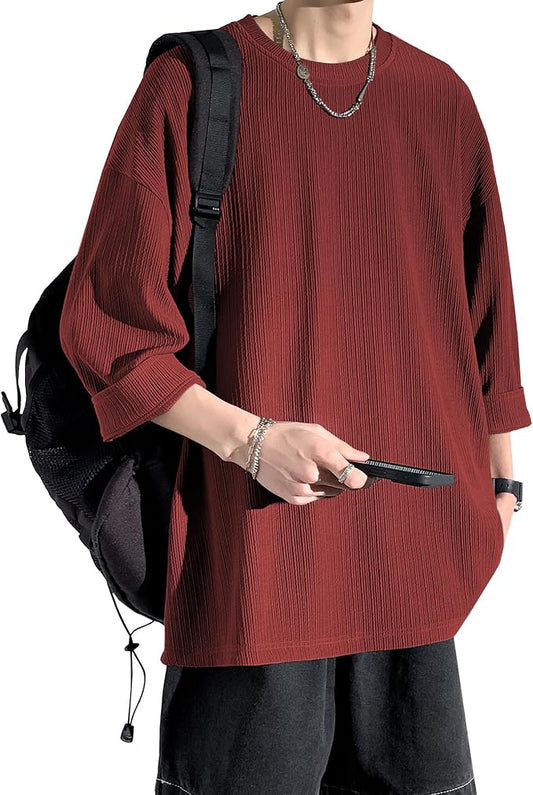 七分袖 Tシャツ メンズ 夏服 メンズ おしゃれ トップス 人気 無地 大きいサイズ シンプル オシャレ ゆったり 柔らかい肌触り 涼しい 快適 ファッション ビッグ シルエット かっこいい 春夏秋